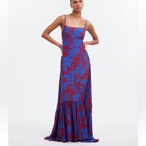 Madewell Blue Maxi Dress with Red Floral Print
